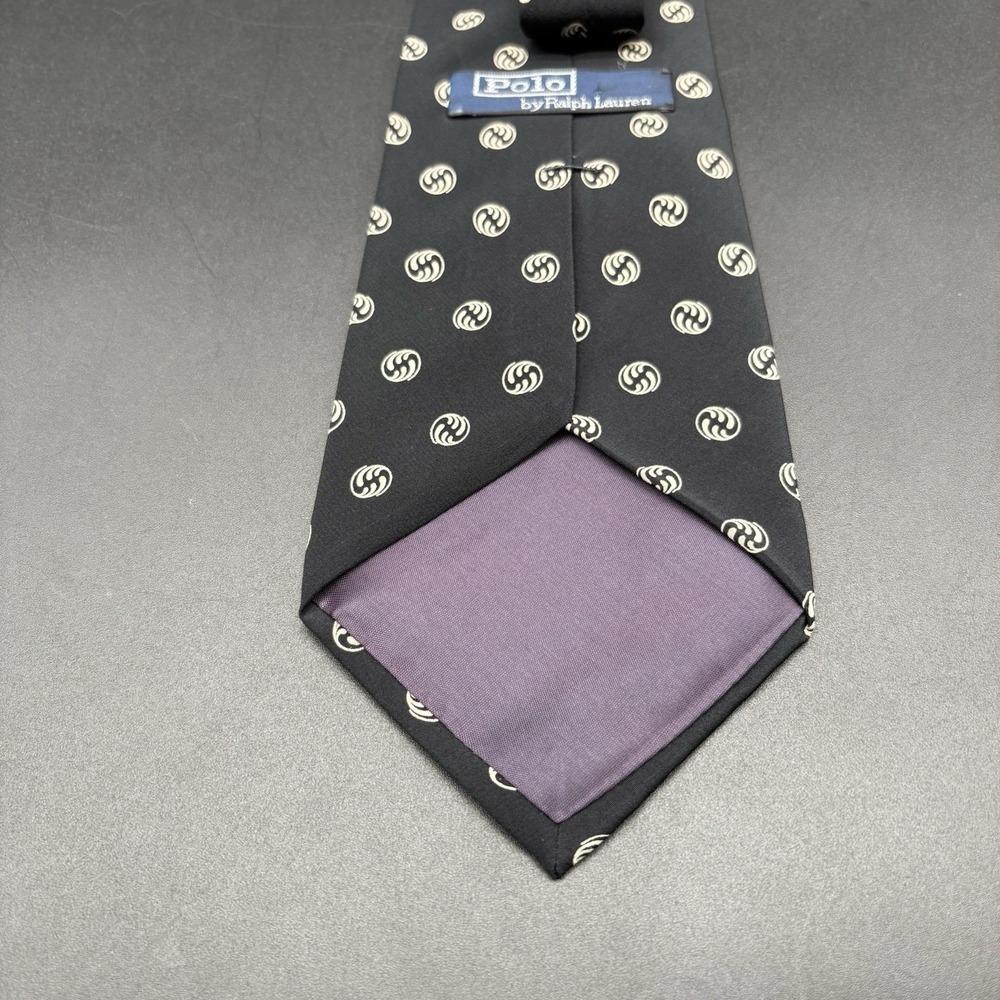 Polo Ralph Lauren Vintage Black Monogram Tie 56 Inch Made in USA 100% Silk 4 In - Picture 6 of 16
